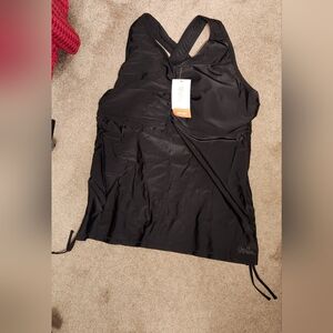UV Skinz UPF 50+ Black Swim Athletic Tankini Cinch Sides Top Size 3XL